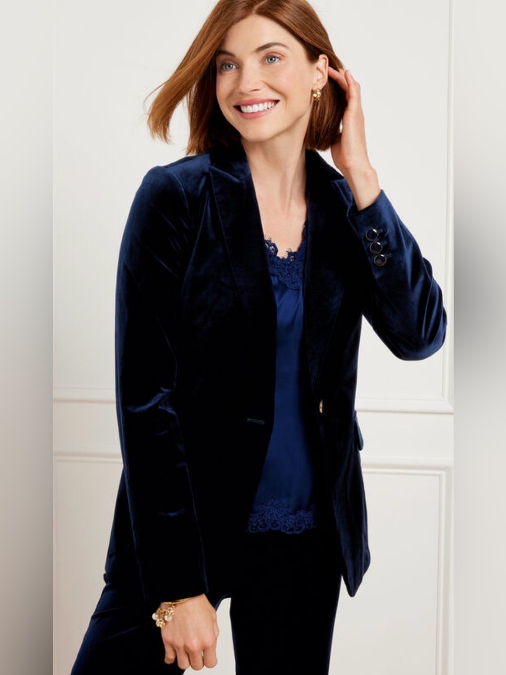 Talbots Navy Velvet Blazer Size 16 NWT Preppy Classic Holiday Office Tailored